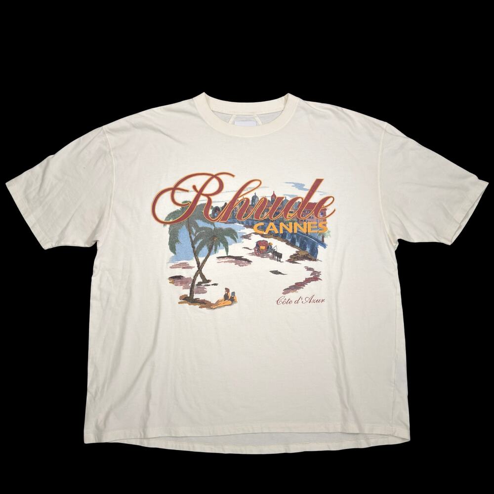 Rhude Cannes Cote d'Azur French Riviera Vintage Graphic Tee Cream XL Men's